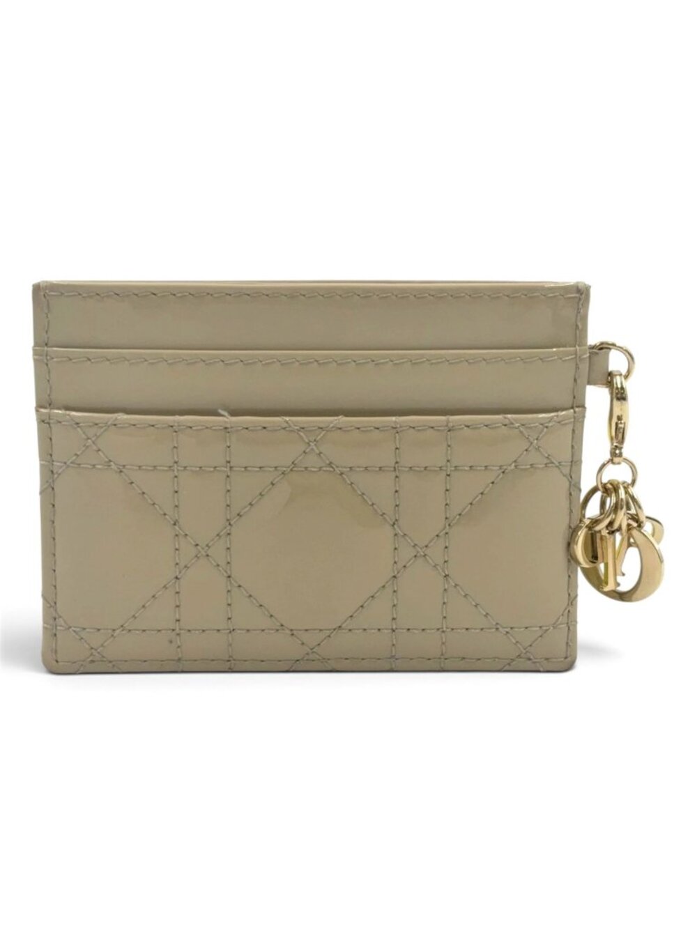 Dior Lady Freesia Cannage Patent Beige Card Case Gold